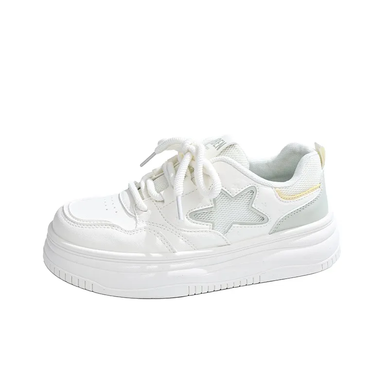 RENBEN Slip Resistant, Lightweight, And Breathable Low Top Skateboard Shoes Women's Beige Green-1