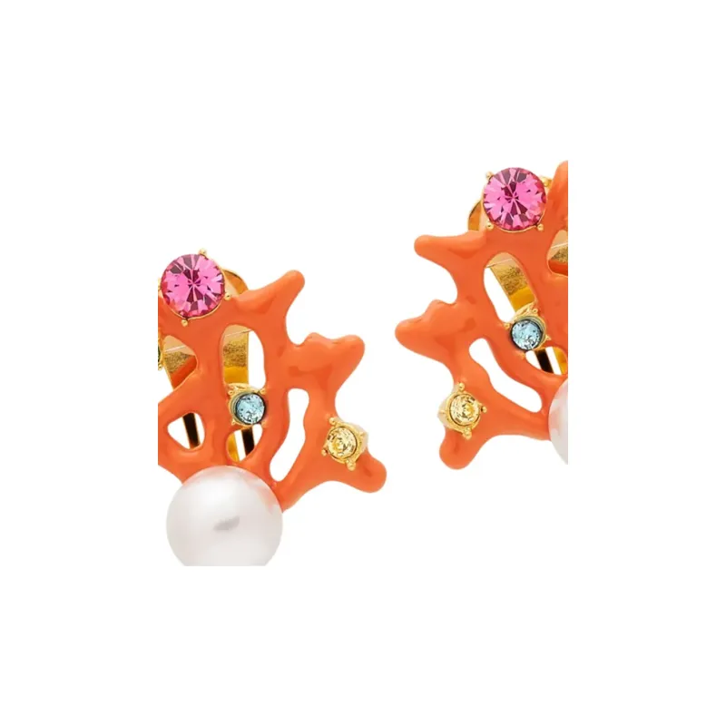 KENNETH JAY LANE Artificial Pearl Clip On Earrings Women's Orange-1
