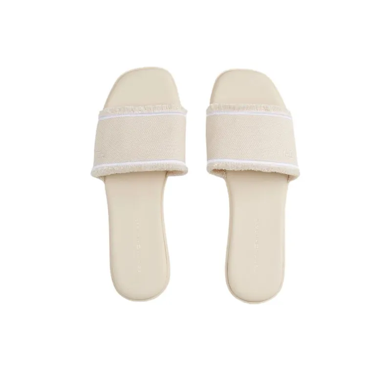 Tommy Hilfiger TH Monogram Rubber Sole Abrasion Resistant Slide Slippers Women's Beige-3
