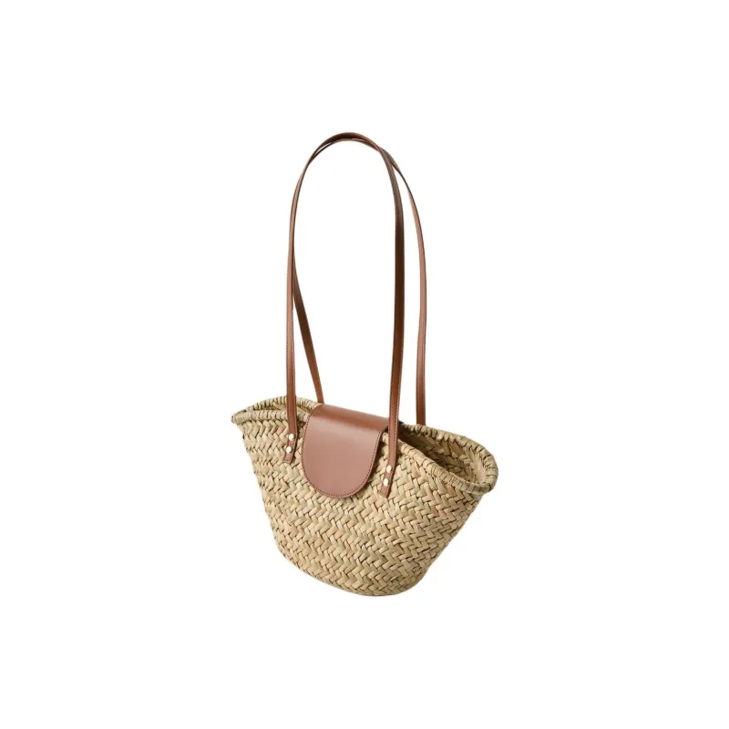 ZARA Wheat Straw Combined With Polyurethane One Shoulder Handbags Regular Women's Light Beige Yellow-1