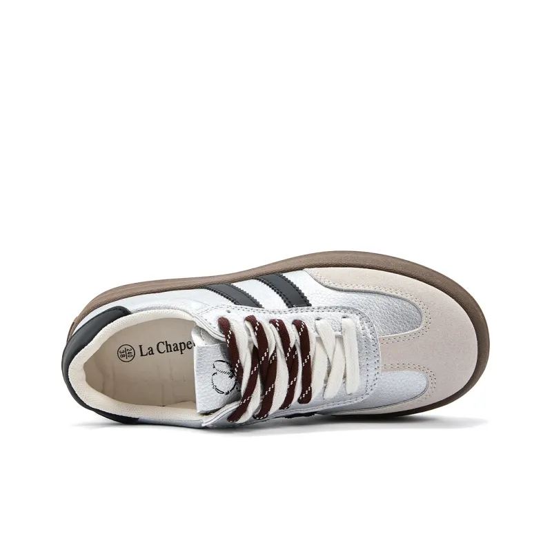 La Chapelle Anti Slip Wear Resistant Low Top Skateboard Shoes Women's Beige Gray Silver-6
