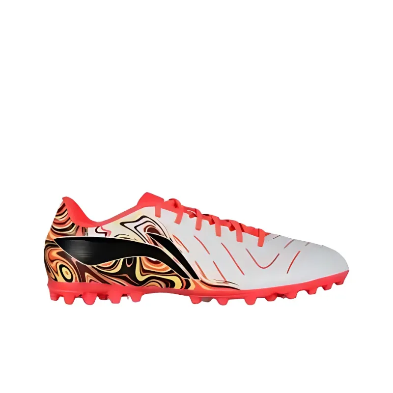 LiNing MG Rubber Short Studs Soccer Shoes Unisex Standard White/Neon Crystal Red-1