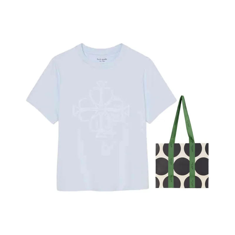 Kate Spade Embroidery Monogram Logo Cotton Short Sleeved T Shirt T Shirt Women's Light Blue-5