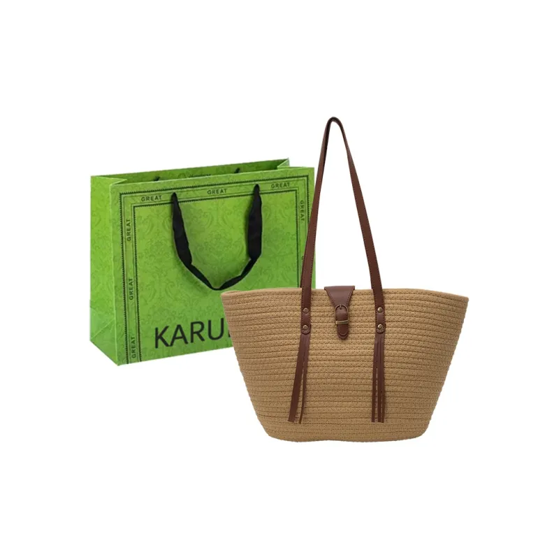KARUISHA Woven Shoulder Bag Regular Women's Ecru/Khaki-4