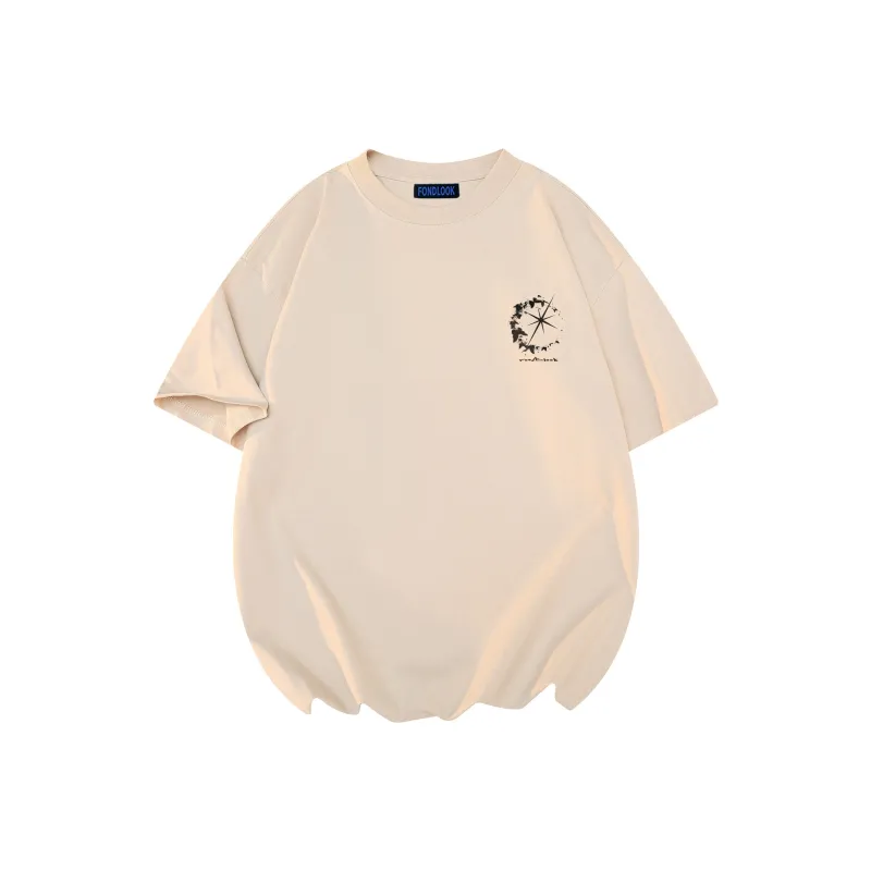 FONDLOOK T-Shirts Unisex Light Beige Apricot-1