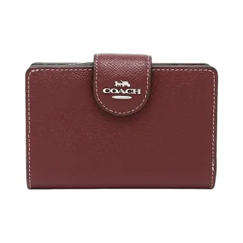 COACH Bifold Leather Wallet Mini Women's Burgundy