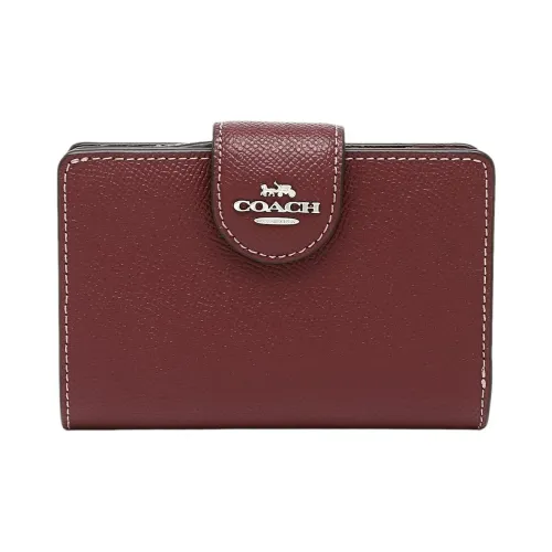 COACH Bifold Leather Wallet Mini Women's Burgundy
