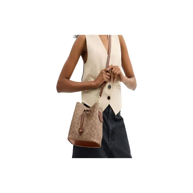 COACH Rowan Leather Bucket Bag Handbag Trumpets Women's Brown-6