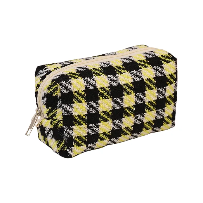 QEEDNS Ins Refreshing Green Plaid Makeup Bags Large Capacity Canvas-2