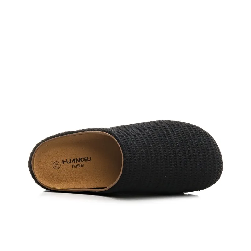 HUANQIU Rubber Sole Cut Out Woven Quiet, Odor Resistant, Slip Resistant Closed Toe Slippers Women's Black-2