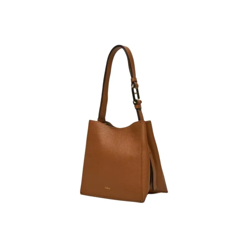 Furla Nuvola Grain Leather Bucket Bag, Shoulder Bag Mini Women's Brown-1
