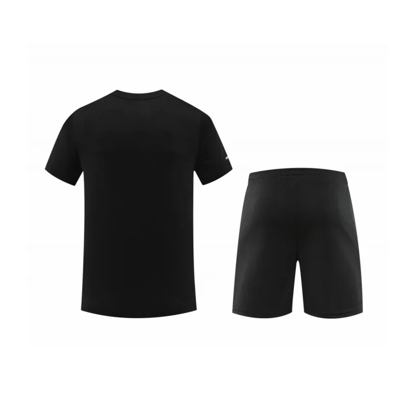 KPADB Minimalist Style Crew Neck Breathable Sports Shorts Fitness Set Black Unisex-1