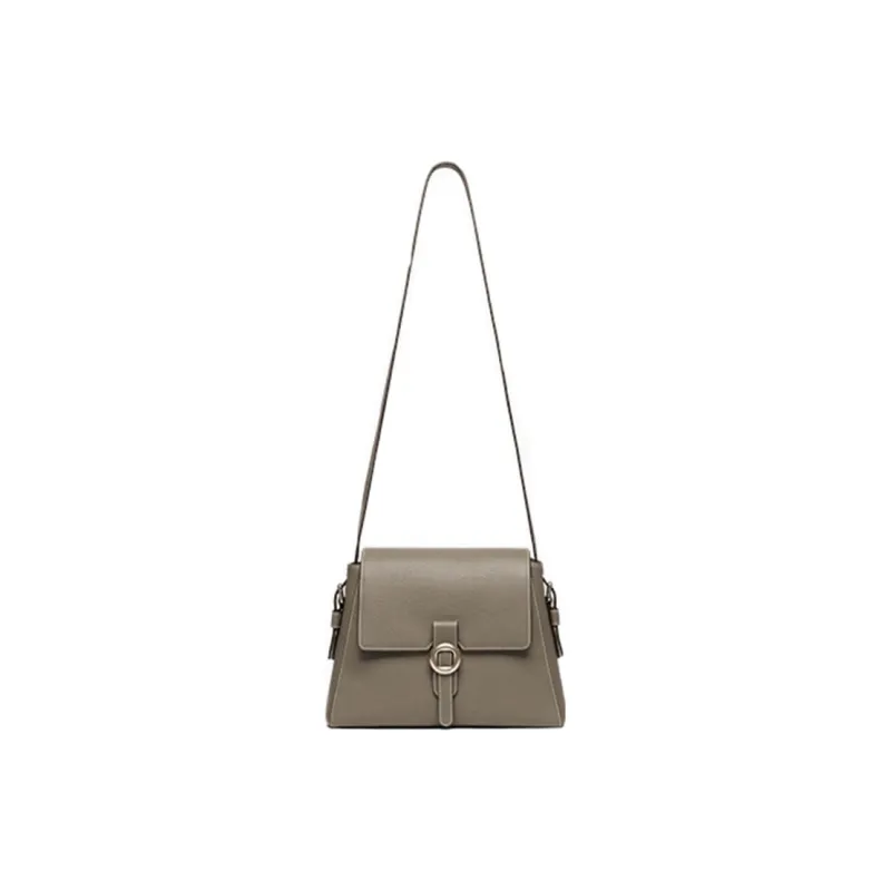 ZESH Litchi Grain Calfskin Shoulder Bag, Crossbody Bag Medium Size Women's Elephant Gray-0