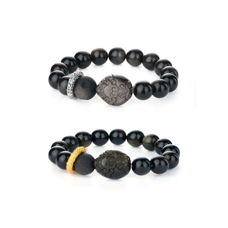 CHINA GOLD Natural Obsidian Bracelets Unisex-6