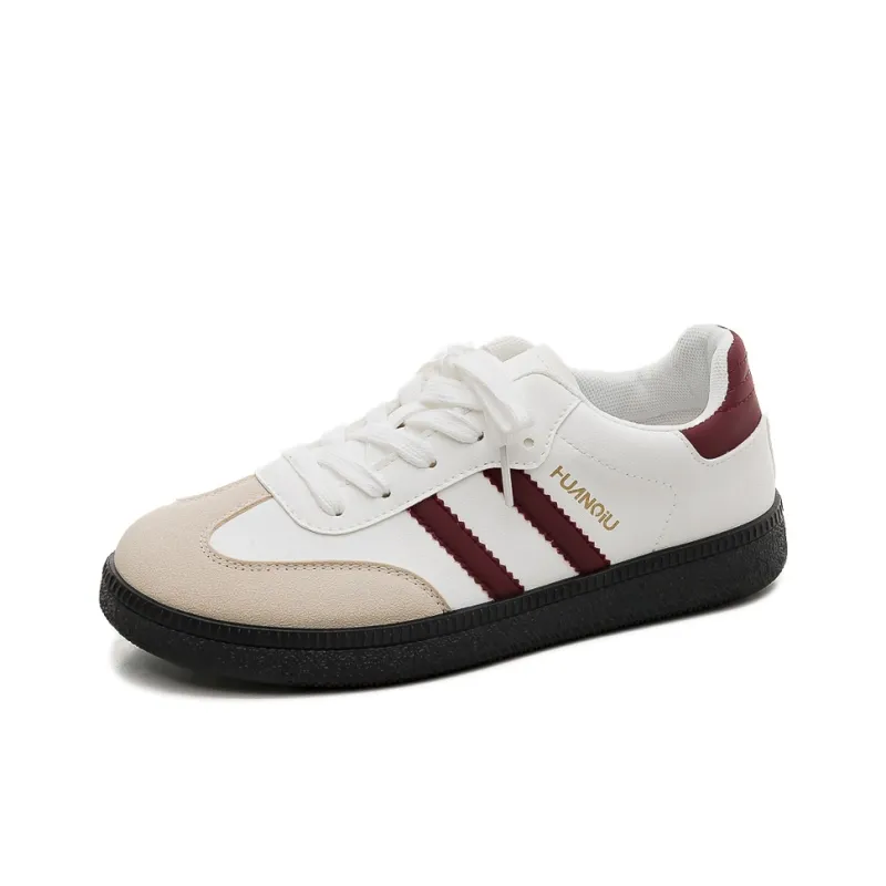 HUANQIU Slip Resistant, Abrasion Resistant, Breathable Low Top Skateboard Shoes Women's White Burgundy-1