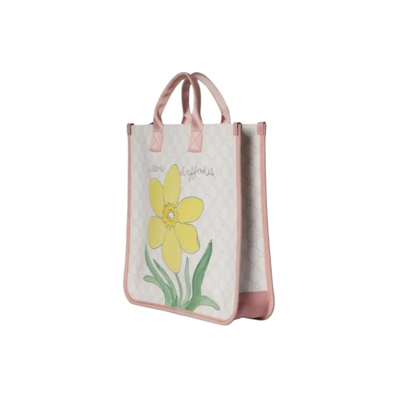 GUCCI GG Supreme Leather Tote Bag, Shopping Bag, Shoulder Bag, Handbag Regular Kids' White & Light Pink-2