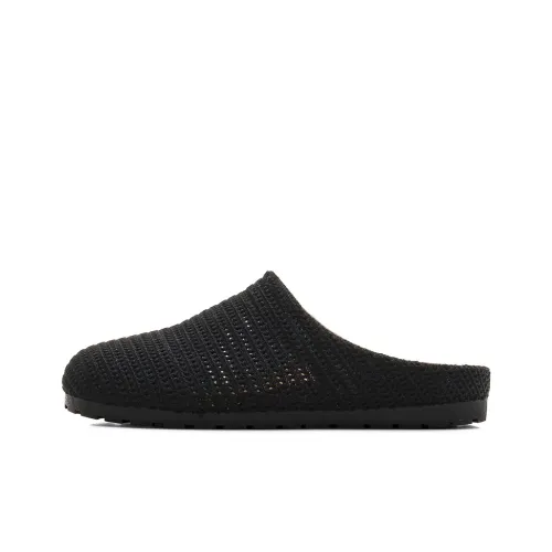 HUANQIU Rubber Sole Cut Out Woven Quiet, Odor Resistant, Slip Resistant Closed Toe Slippers Women's Black