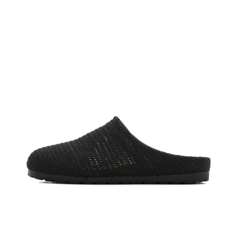 HUANQIU Rubber Sole Cut Out Woven Quiet, Odor Resistant, Slip Resistant Closed Toe Slippers Women's Black-0