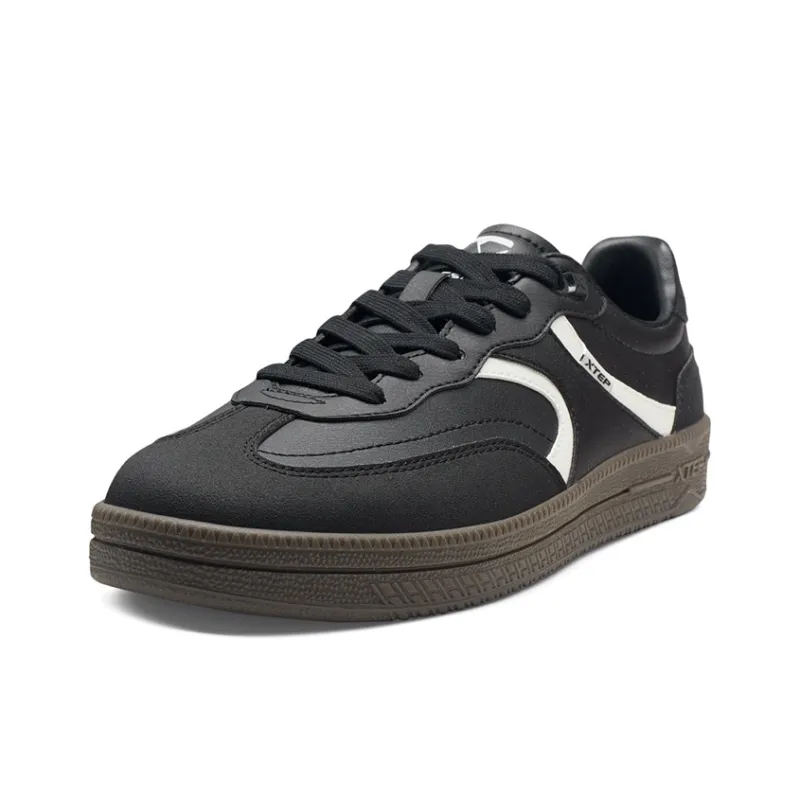 XTEP German Army Trainers Thin Sole T Trainers Lightweight Coverage Low Top Skateboard Shoes Men's Black White-1
