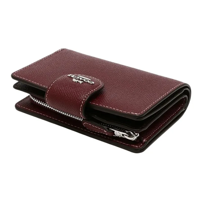 COACH Bifold Leather Wallet Mini Women's Burgundy-5