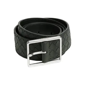 Bottega Veneta Calfskin, Metal Leather Belts Men's Green 3.5CM