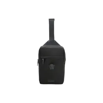 VERSACE Nylon With Cow Leather Shoulder Bag, Crossbody Bag Men's Black