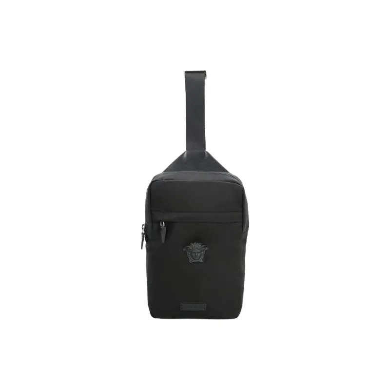 VERSACE Nylon With Cow Leather Shoulder Bag, Crossbody Bag Men's Black-0