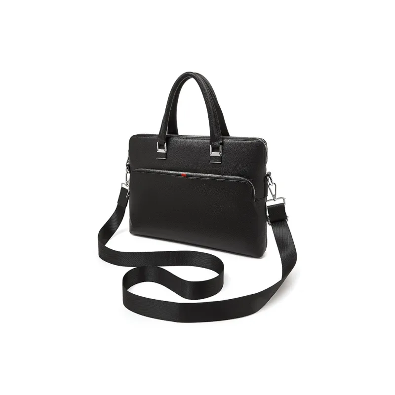 Old Man's Head Top Grain Cow Leather Briefcase Men's Black-7