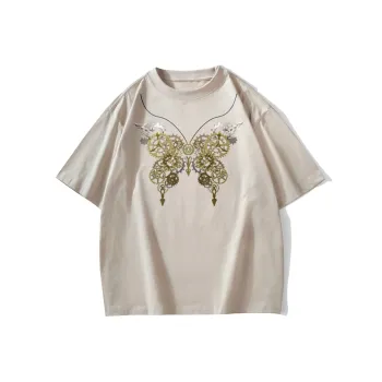 FONDLOOK T Shirts Unisex Light Beige Apricot