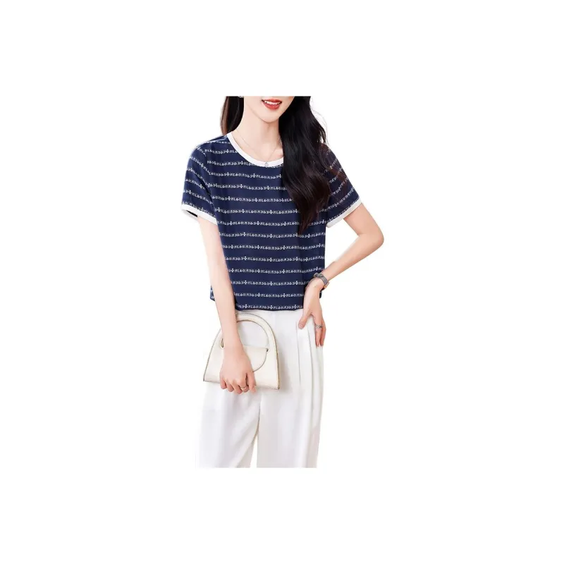 Yi Mengyuan Set in Sleeve Silk T shirt Women's-4