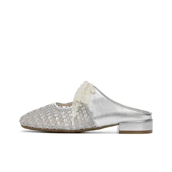 JOSINY Cut Out Woven Odor Resistant Abrasion Resistant Slip Resistant Closed Toe Slippers Women's Silver