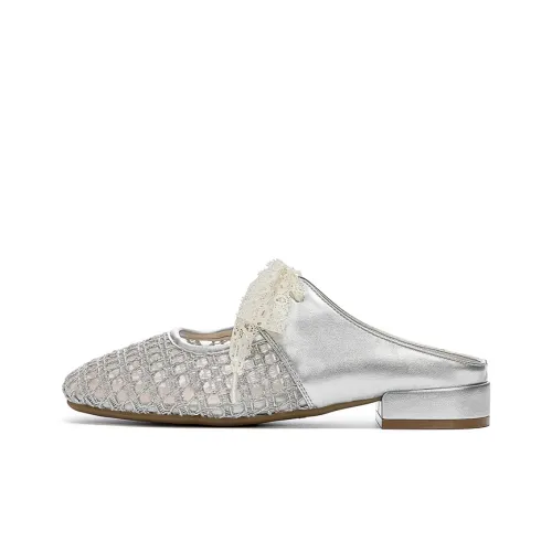 JOSINY Cut Out Woven Odor Resistant Abrasion Resistant Slip Resistant Closed Toe Slippers Women's Silver