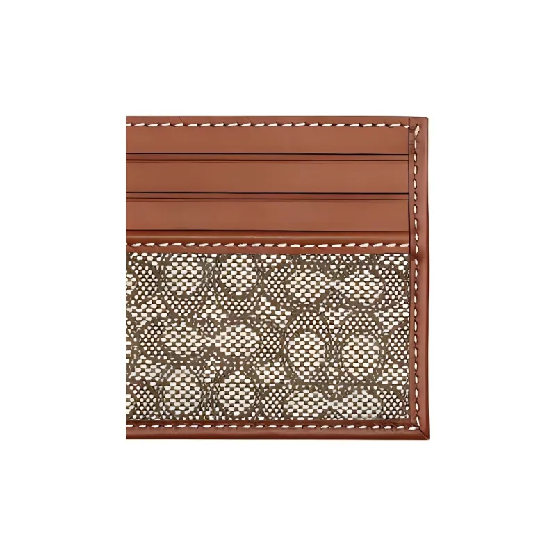 COACH Card Case Jacquard With Calfskin Coin Purses Card Holders Men's Brown & Gray Monogram-3