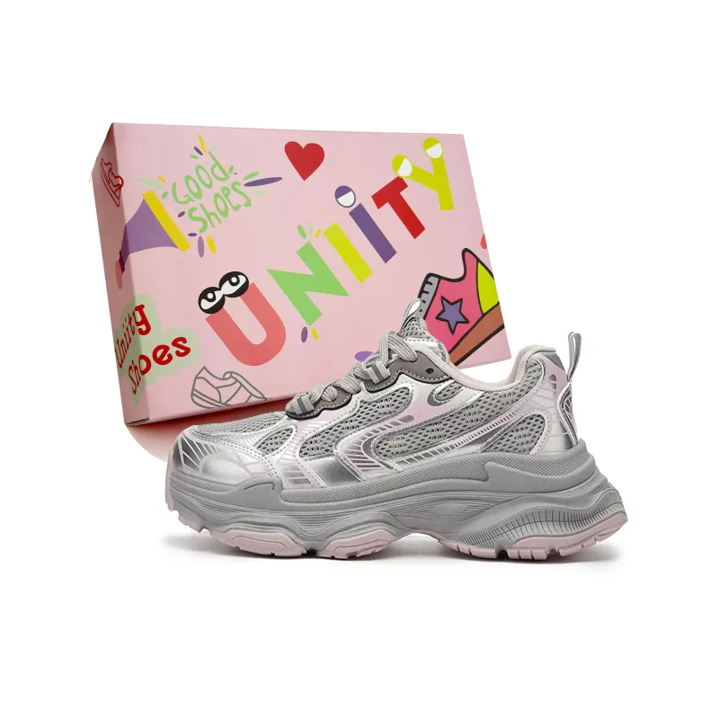 UNIITY Chunky Sneakers Women's Low Top /White/Pink/-5