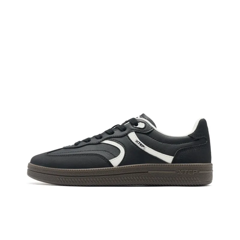XTEP German Army Trainers Thin Sole T Trainers Lightweight Low Top Skateboard Shoes Women's Black White-0