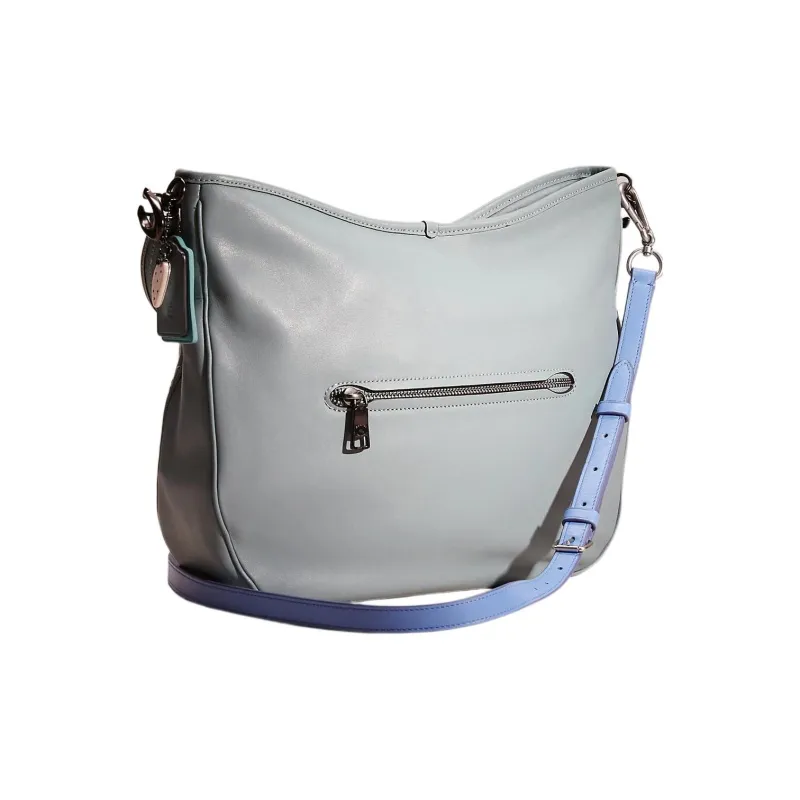 COACH Hobo Smooth Leather Hobo Bag, One Shoulder Handbag Tubas Women's Light Blue-1