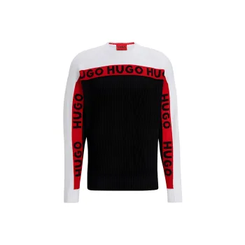 HUGO BOSS Pure-Cotton Sweater With Logo-Tape Detail Sweater Men's Black