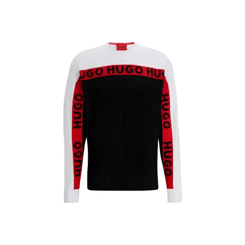 HUGO BOSS Pure-Cotton Sweater With Logo-Tape Detail Sweater Men's Black