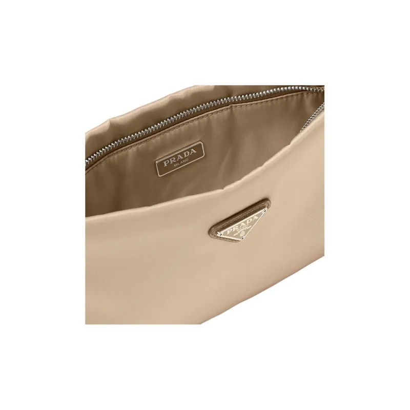 PRADA Textile Cow Leather Shoulder Bag Crossbody Bag Chain Clutch Women's Khaki-4
