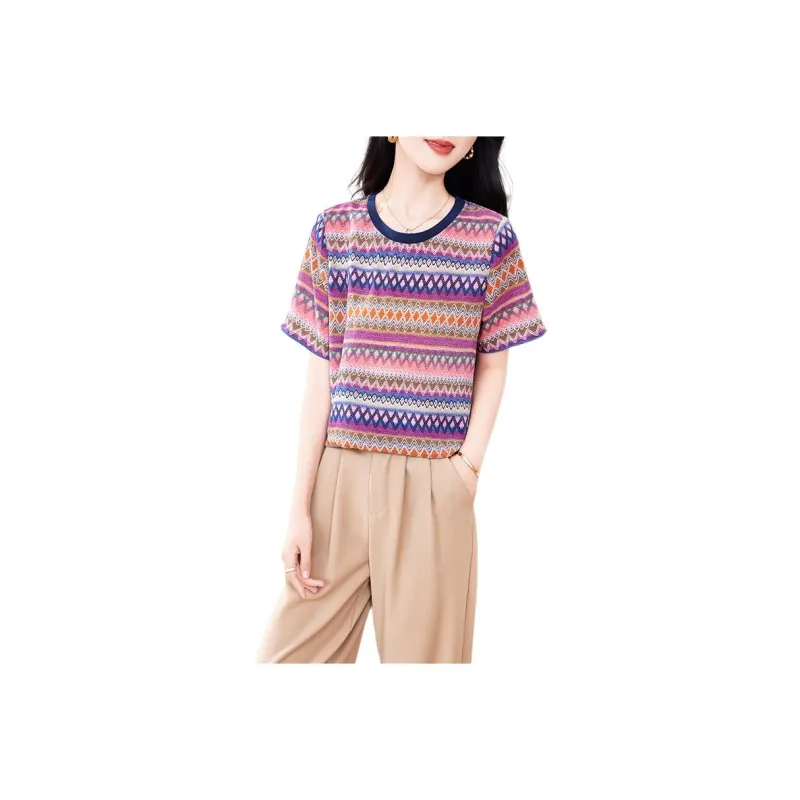 Yi Mengyuan Set in Sleeve Silk T shirt Women's-5