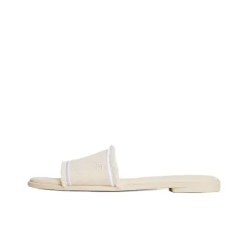 Tommy Hilfiger TH Monogram Rubber Sole Abrasion Resistant Slide Slippers Women's Beige