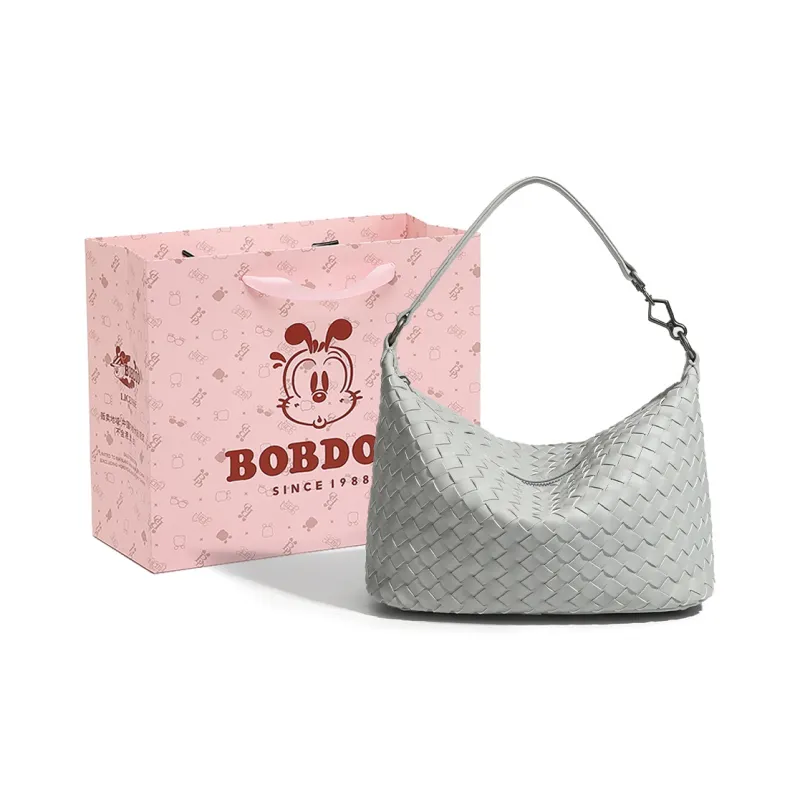 BOBDOG PU Dumpling Bag, Shoulder Bag, Crossbody Bag Women's Gray/Ecru/Black-0