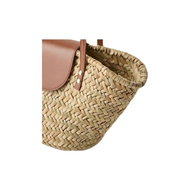 ZARA Wheat Straw Combined With Polyurethane One Shoulder Handbags Regular Women's Light Beige Yellow-4