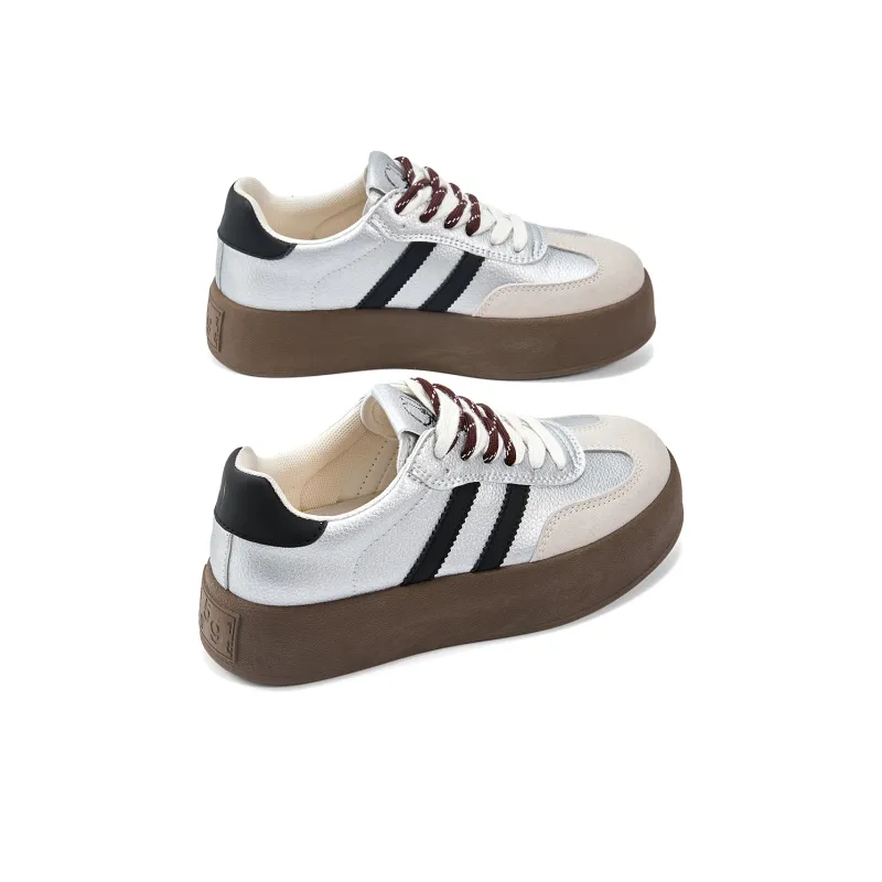 La Chapelle Anti Slip Wear Resistant Low Top Skateboard Shoes Women's Beige Gray Silver-3