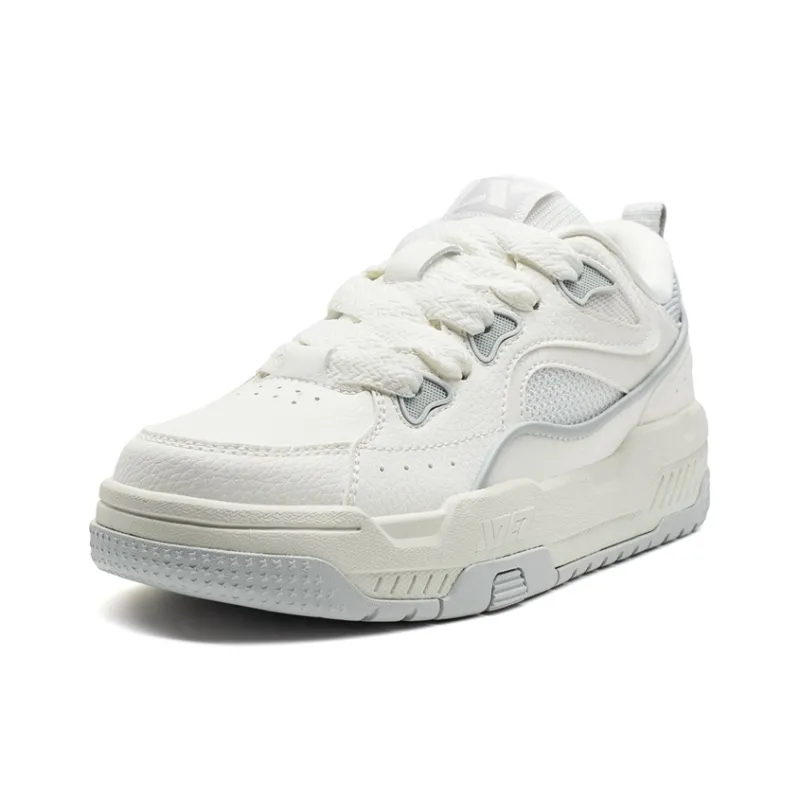 XTEP Reverse Abrasion Resistant Lightweight Height Increasing Low Top Skateboard Shoes Women's Sail White Phantom Gray-1