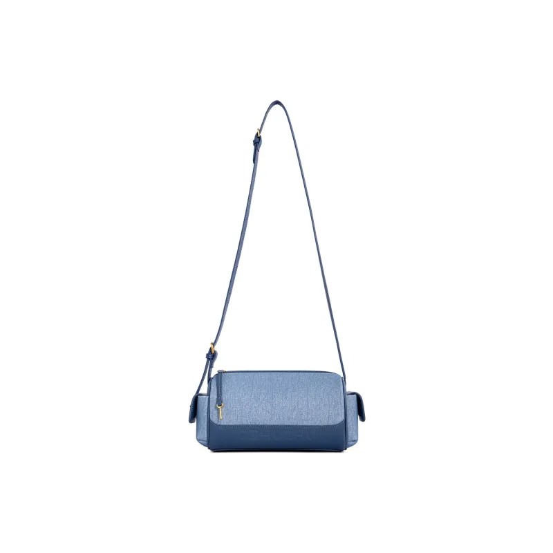 Cthulhu Cow Leather Denim Pen Holder Bag Vintage Elegant Commute Bag, Shoulder Bag Medium Size Women's Blue-1