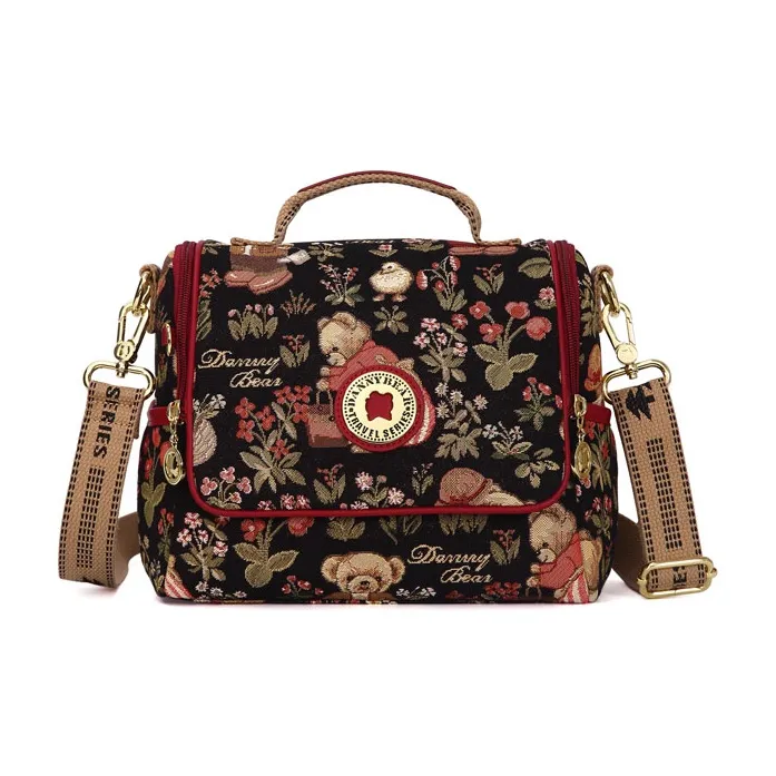 DANNYBEARJEANS Fabric Shoulder Bag, Crossbody Bag, Handbag Women's Secret Garden Bear Black/Secret Garden Bear White-0