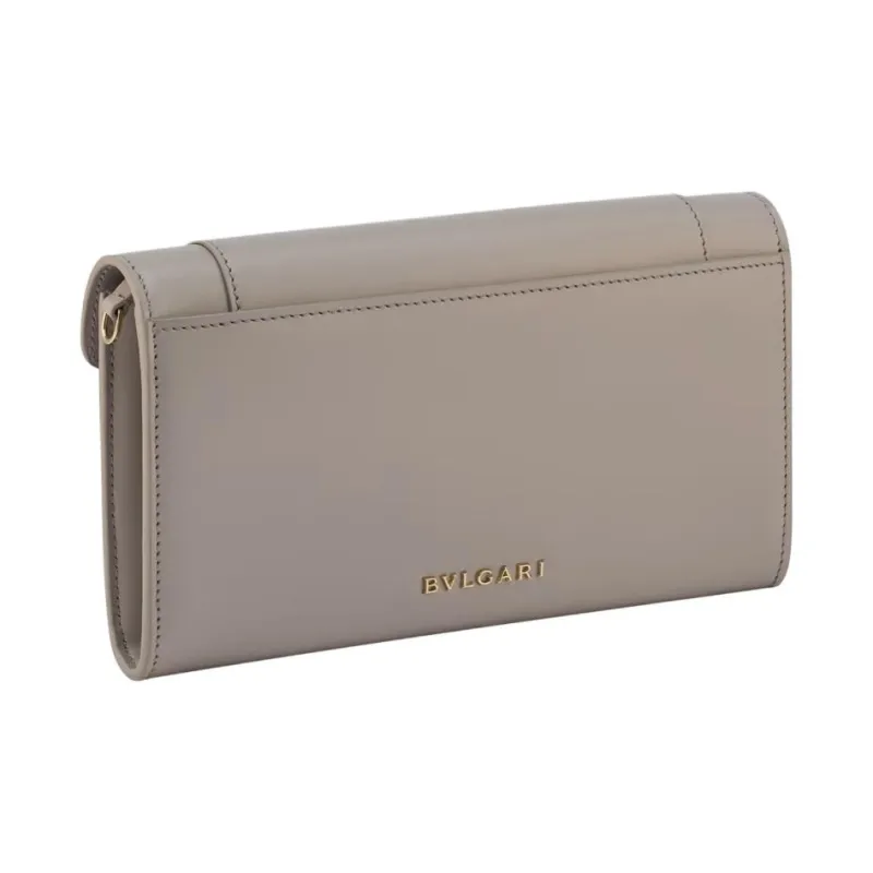 BVLGARI Linen Agate Nappa Leather Wallet Women's Gray-1