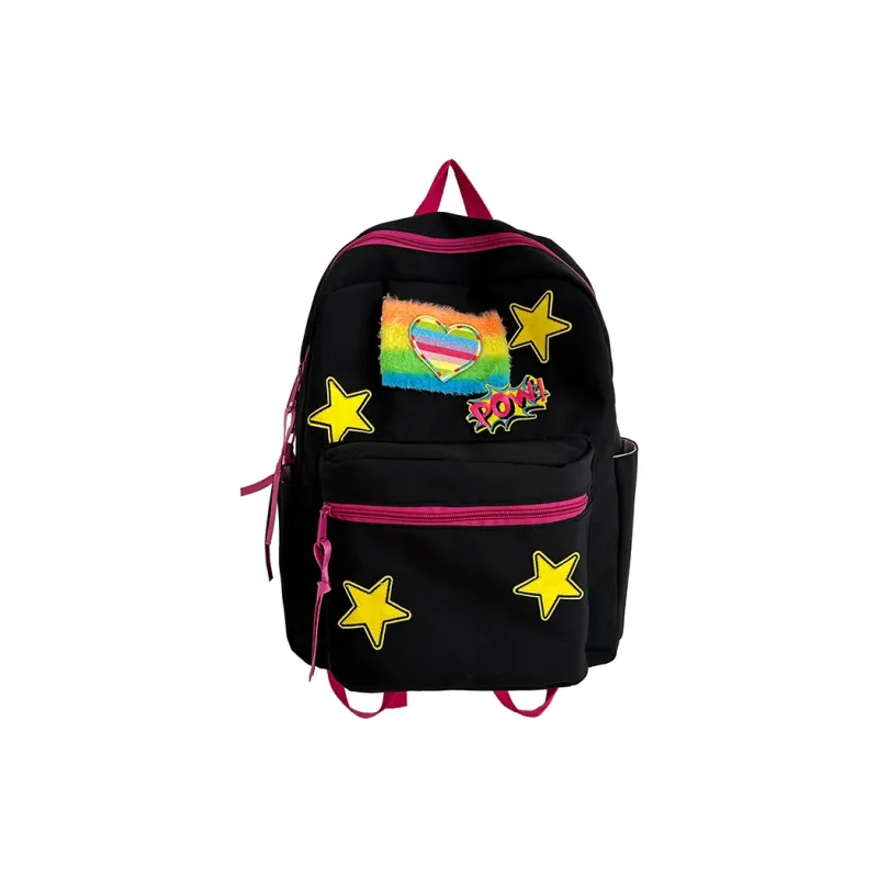 WICKBUEN Nylon Backpack Women's Black/White/Yellow-0