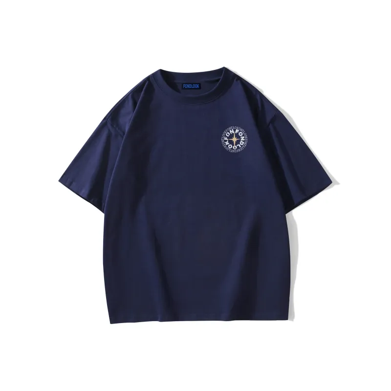 FONDLOOK T-Shirts Unisex Navy Blue-1